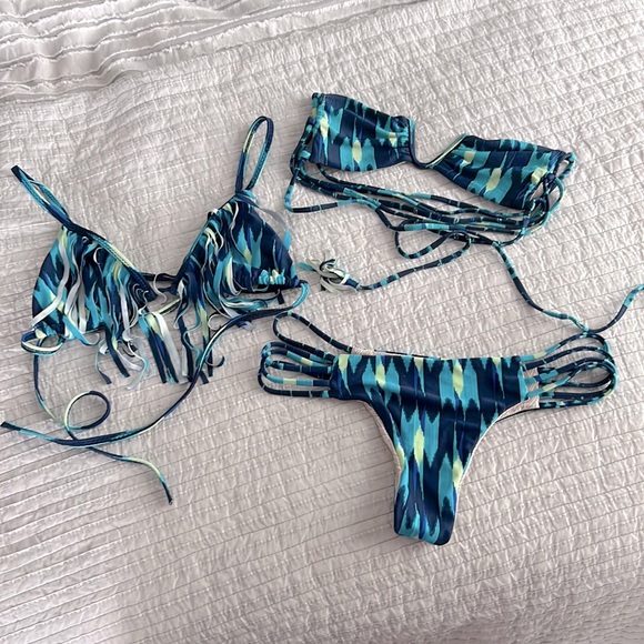 Blue acacia swimwear fringe top, strapless top, bottom included cantik print - Picture 2 of 6